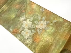 明綴れ曲線に草花模様織出し袋帯